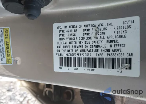 2014 Honda Accord Lx from USA, damaged, VIN 1HGCR2F32EA270592